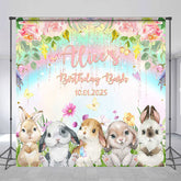 Lofaris Rainbow Flowers Rabbits Custom Birthday Backdrop